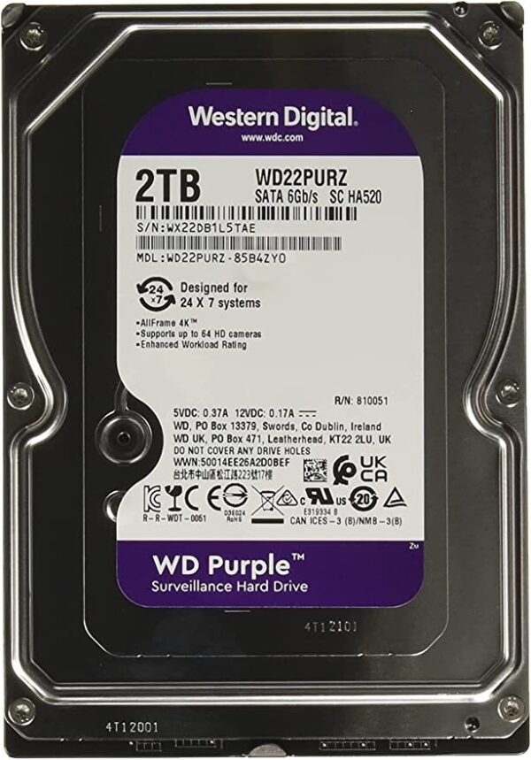 WD Purple Surveillance Hard Drive - 2 TB - WD22PURZ