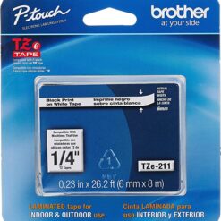 Brother Genuine P-Touch TZE-211 Label Tape Black on White