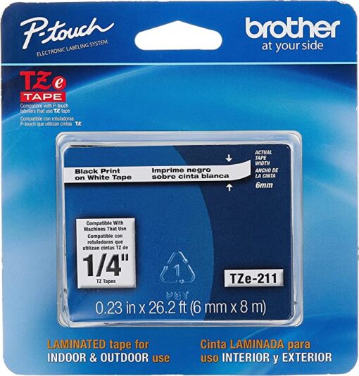 Brother Genuine P-Touch TZE-211 Label Tape Black on White