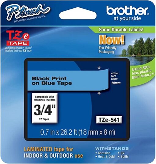 Brother Genuine P-Touch TZE-541 Tape Black on Blue 18MM