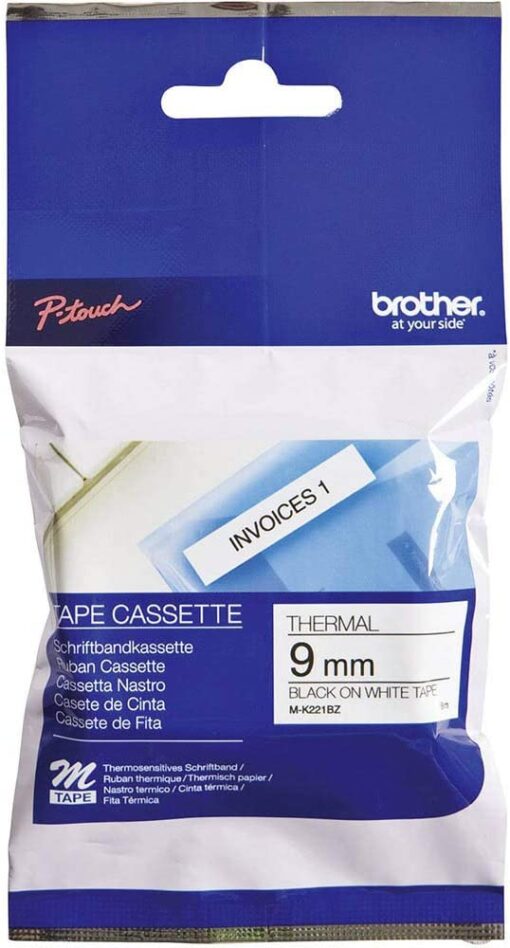 Brother MK221 Genuine P-Touch Tape 9mm (Black on White)