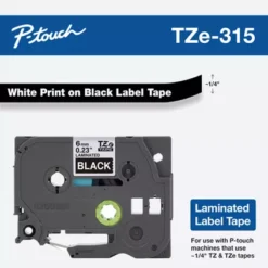Brother TZe-315 Labelling Tape Cassette White on Black 6 mm