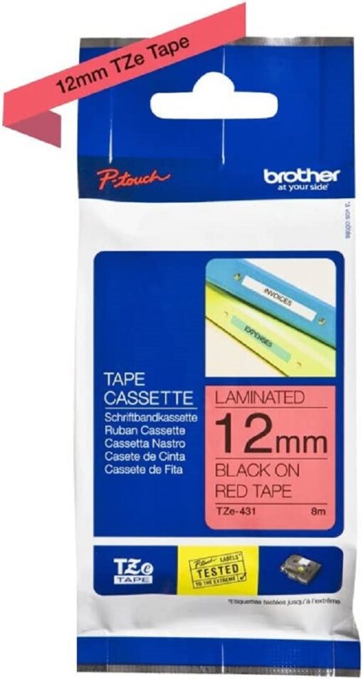Brother TZe-431 Labelling Tape Cassette Black on Red 12 mm