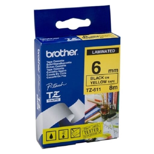 Brother-TZe-611-Labelling-Tape-Cassette-Black-on-Yellow-6-mm