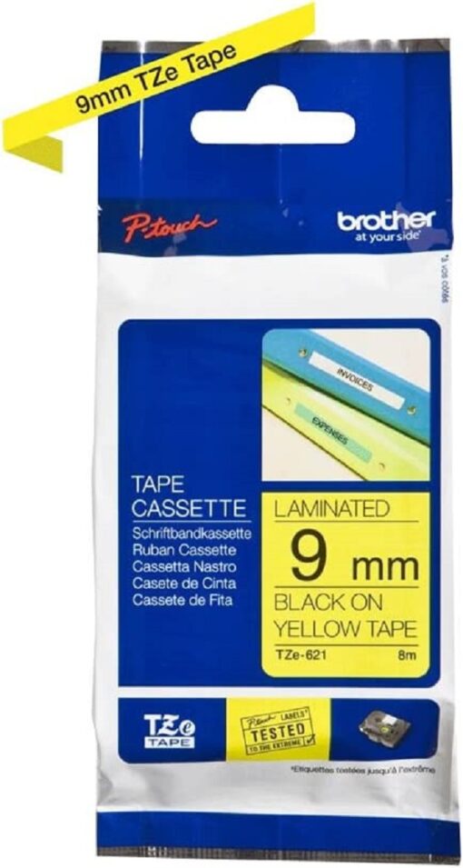 Brother TZe-621 Labelling Tape Cassette Black on Yellow 9 mm