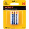 Kodak MAX AA Super Alkaline Batteries (1.5V, 2800mAh, 2-Pack)