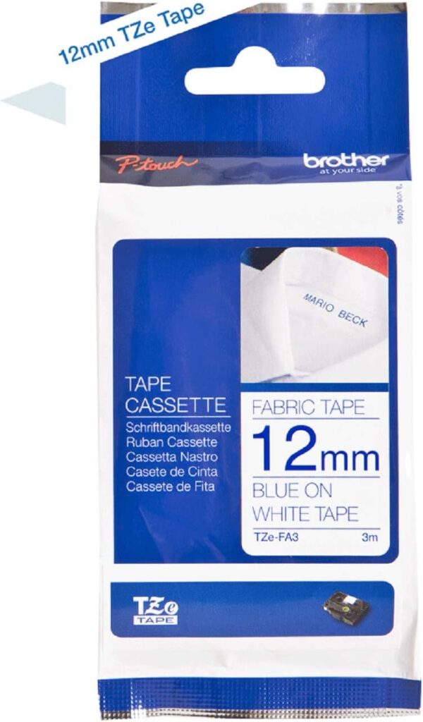 Brother TZe-FA3 Fabric Tape Cassette 12mm Blue on White