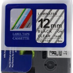 Brother 12mm x 8M Black on Clear Compatible Label tape