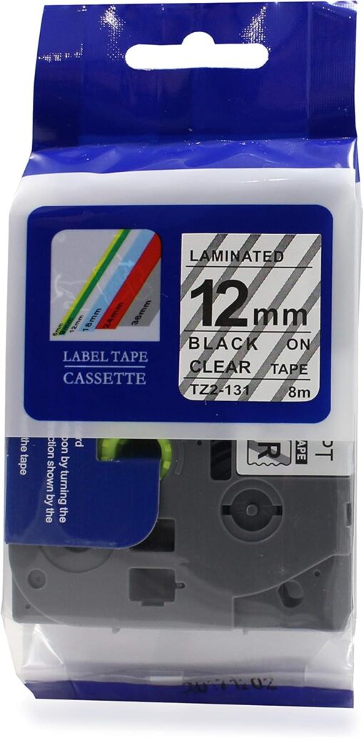 Brother 12mm x 8M Black on Clear Compatible Label tape