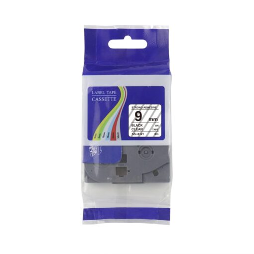 Brother 9mm x 8m Black on Clear Compatible label tape