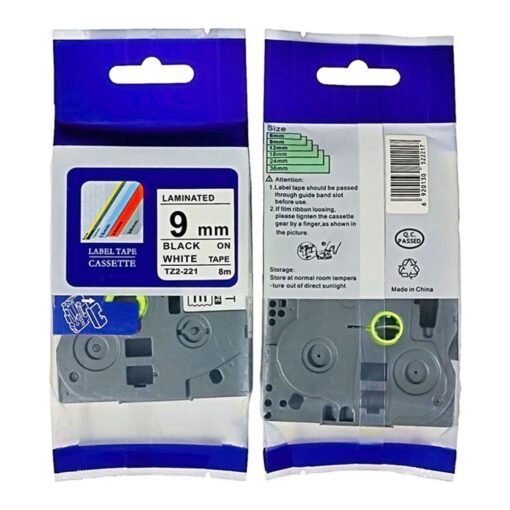 Brother 9mm x 8m Black on white Compatible label tape