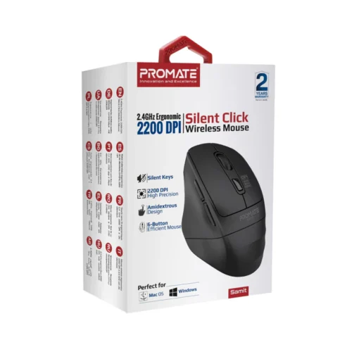 Promate SAMIT 2.4GHz Ergonomic Silent Click Wireless Mouse