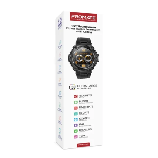 Promate XWATCH R19 1.53" Round Screen Fitness Tracker Smartwatch