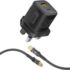 Promate 25W Power Delivery Dual Port Adapter Combo Charger