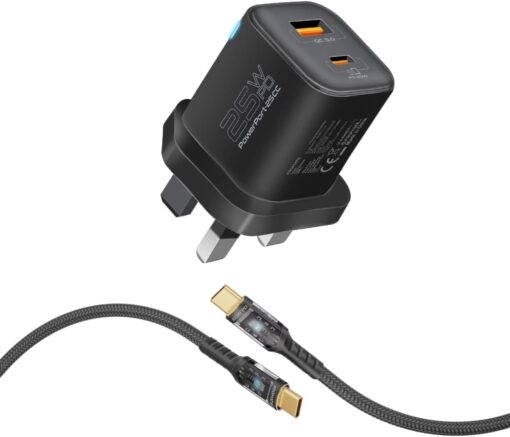 Promate 25W Power Delivery Dual Port Adapter Combo Charger