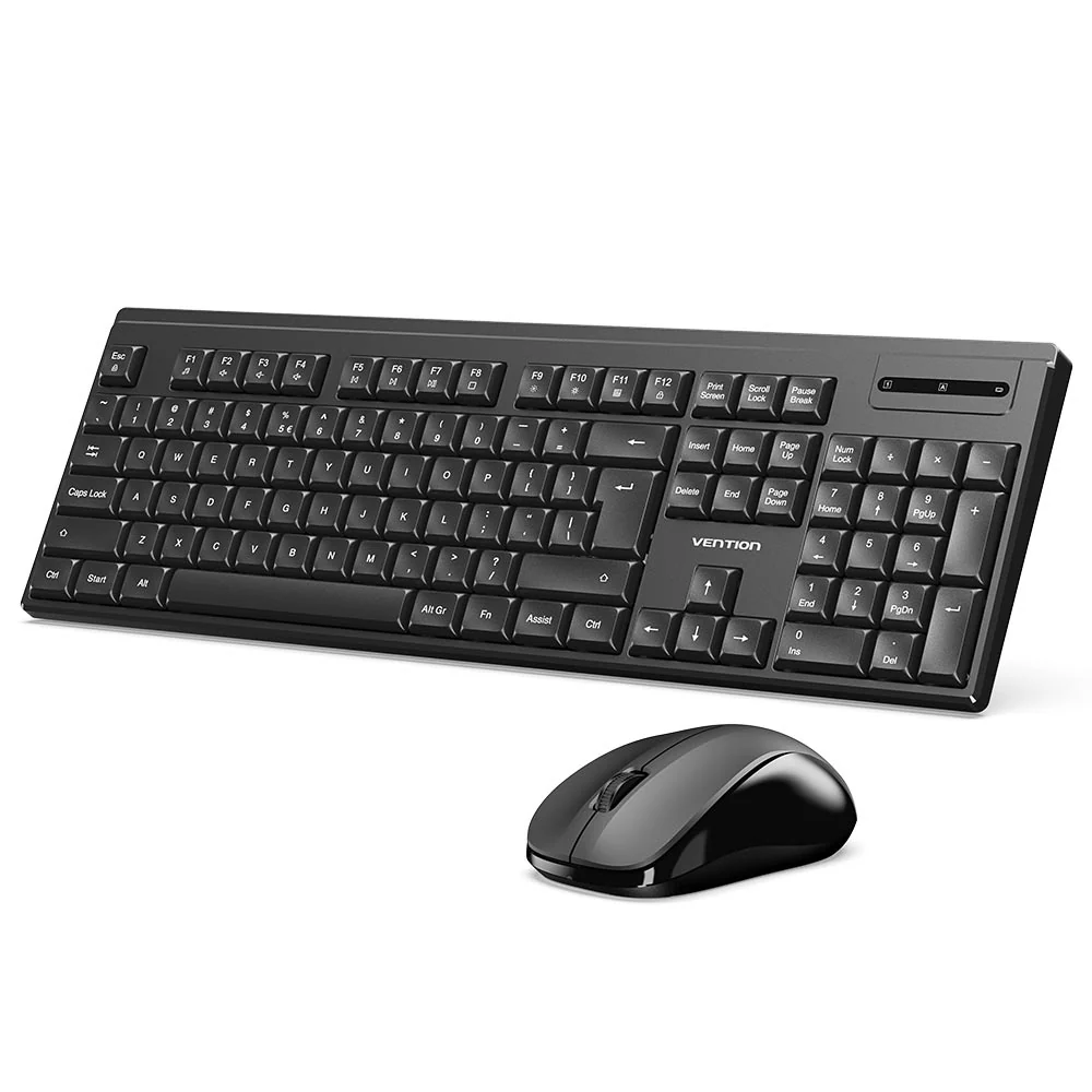 Vention Wireless Full-Sized Silent Keyboard and Mouse Combo Black Slim Type