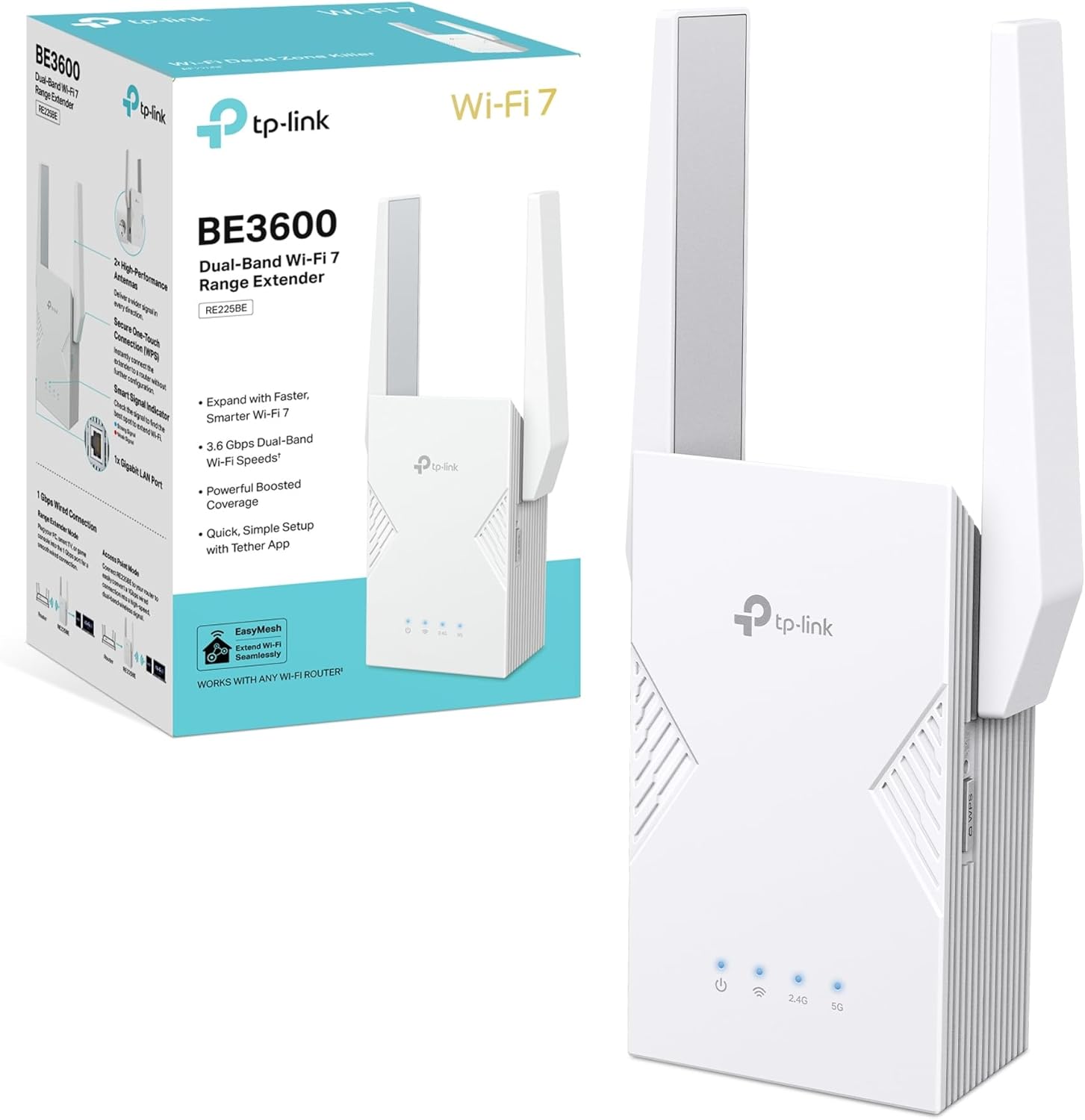 TP-Link BE3600 Dual-Band Wi-Fi 7 Range Extender RE225BE