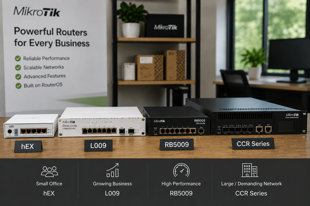 MikroTik hEX, L009, RB5009 and CCR routers for different business network needs