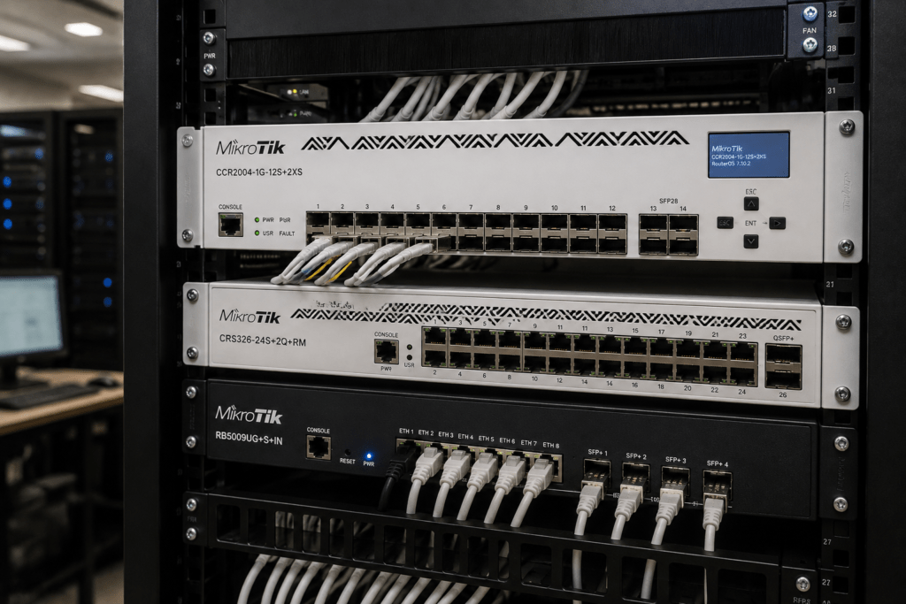 MikroTik ISP solutions with CCR router, CRS switch and RB5009 network equipment