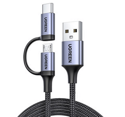UGREEN USB-A to Micro USB + USB Type-C Cable 1m US177